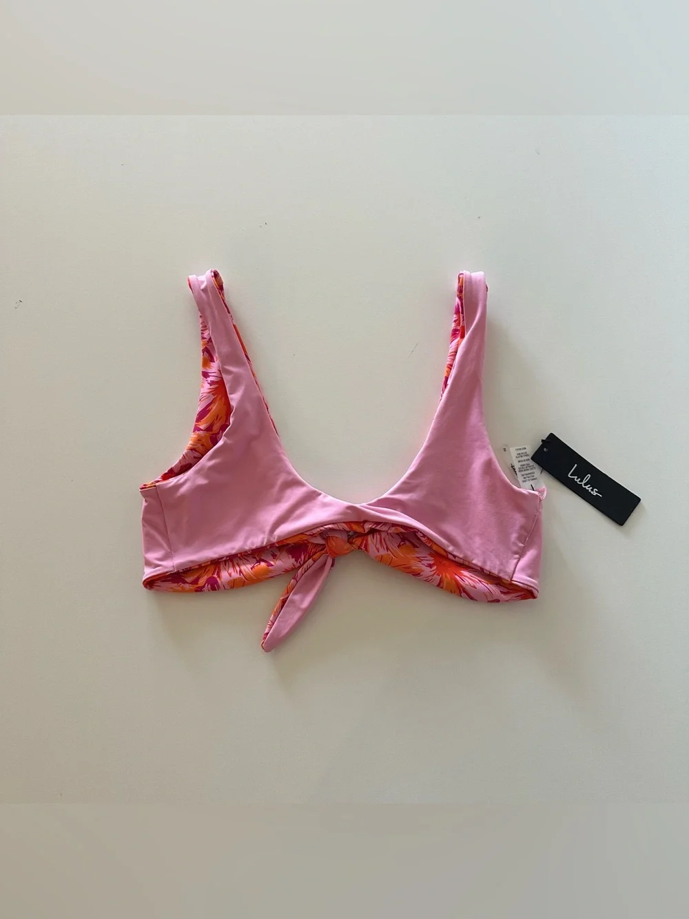 NEW Lulus Magenta Floral Reversible Knot Bikini Top Pink Tie Front S Orange